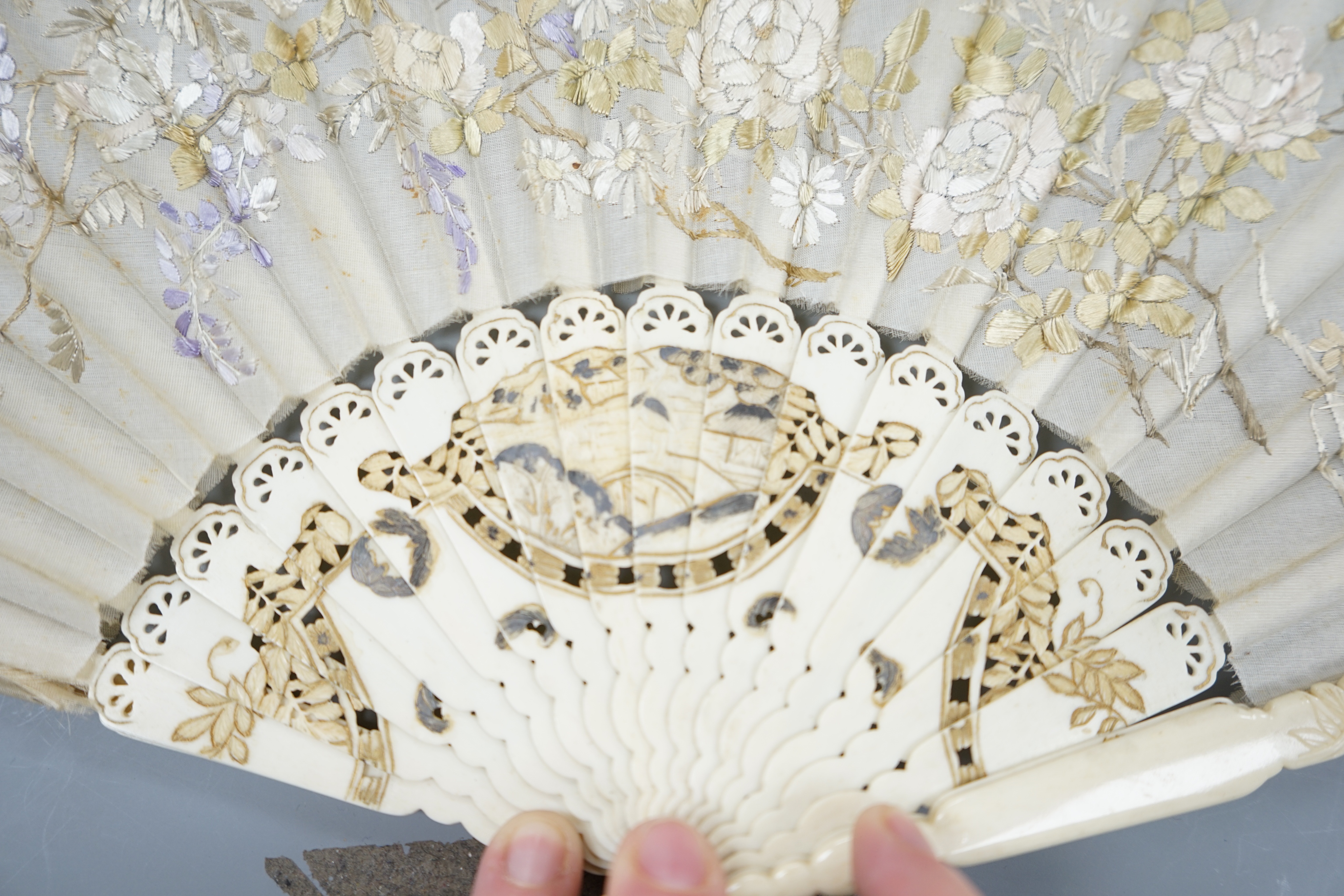 A collection of 10 fans, including some ivory and bone, 19th/early 20th century